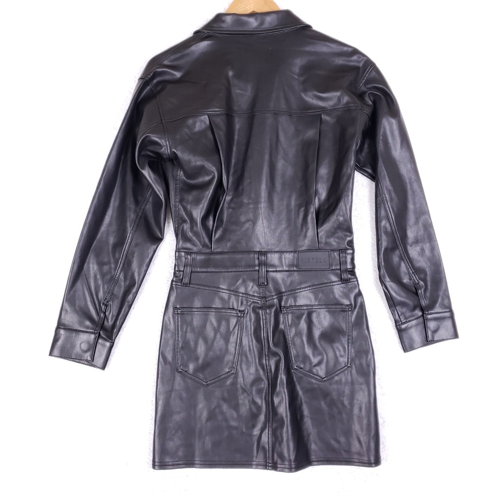Pistola Faux Leather Dress Womens XS Long Sleeve Mini Black Vegan Utility Moto - Picture 6 of 10